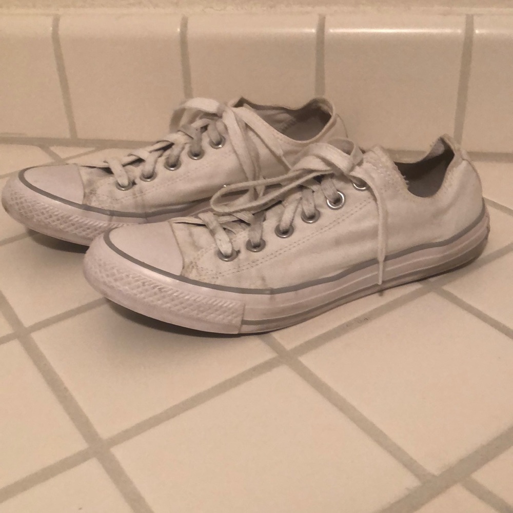Converse All-Stars. No rips. Nicely broken in. Soles minimally worn out.